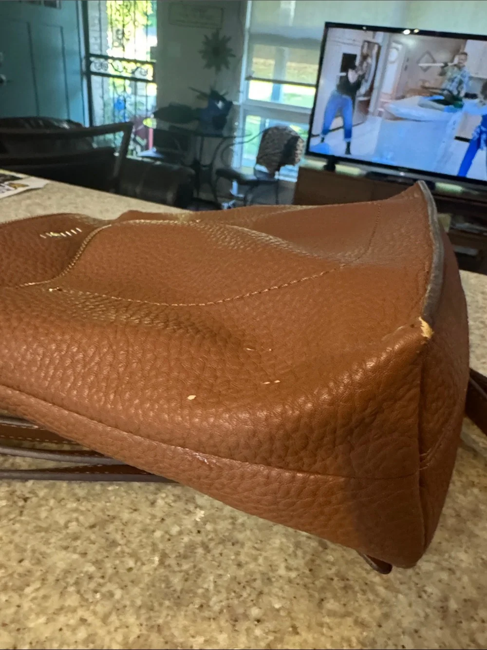 Giorgio Fiorelli Chestnut Brown Pebbled Leather Backpack
